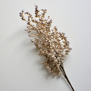 Golden Beaded Pick Stem, Winter Branch, Vase Filler, Christmas Greenery, Winter Greenery Holiday Home Decor Artificial Holly Berry