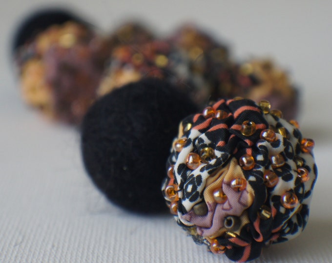 Felt Beads, Extra Large Beads, Black Shades Beads, Felt Balls Felt