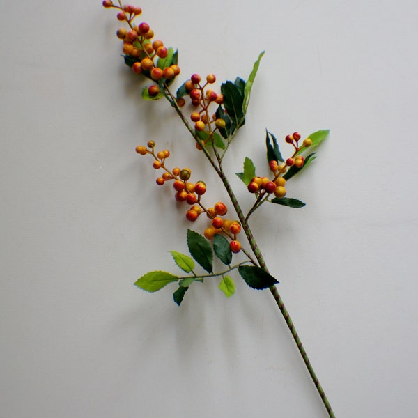 22" Orange Berry Weather Resistant Spray, Berry Stem, Vase Filler, Fall Greenery, Thanksgiving Greenery Holiday Home Decor Artificial Berry