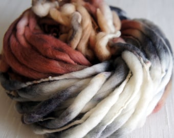 SALE: Handspun Yarn, Thick and Thin Yarn, French Merino Art Yarn, knitting supplies crochet supplies, thick n thin, Gray and Brown