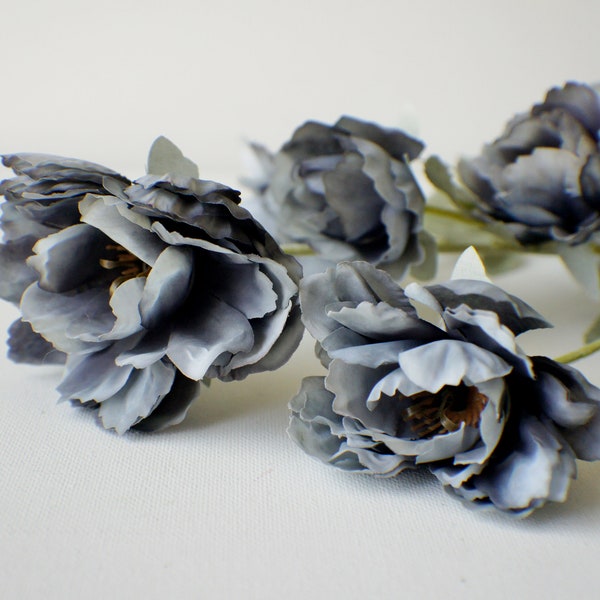 Dark Gray peony steam, Dark Gray Rose Silk Artificial Flowers, DIY wedding flowers, Floral stems, Flower Bunch, Home Accents, Center Piece