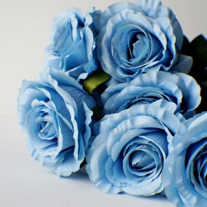 9 Blue roses bunch, Dusty blue Silk Artificial Flowers, DIY wedding flowers, Floral stems, Flower Bunch Home Accents Center Piece