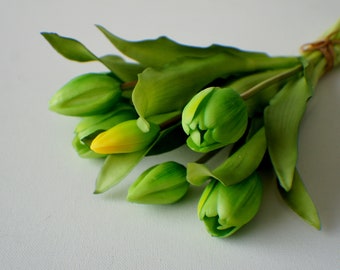 Real Touch Green tulips, Bunch of 7 Silk Artificial Flowers, DIY wedding, wreath making, bouquet supplies, newborn flowers