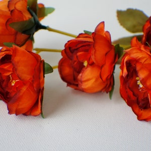 Orange peony steam, Terracotta Rose Silk Artificial Flowers, DIY wedding flowers, Floral stems, Flower Bunch, Home Accents, Center Piece