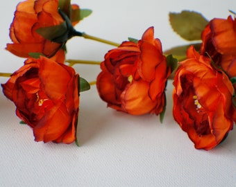 Orange peony steam, Terracotta Rose Silk Artificial Flowers, DIY wedding flowers, Floral stems, Flower Bunch, Home Accents, Center Piece