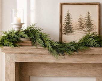40" RealTouch Cedar Garland,Winter Artificial Cedar Garland, Christmas Mantel Garland, Holiday Mantel Decor, Farmhouse Christmas Decor