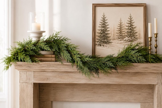 40" RealTouch Cedar Garland,Winter Artificial Cedar Garland, Christmas Mantel Garland, Holiday Mantel Decor, Farmhouse Christmas Decor