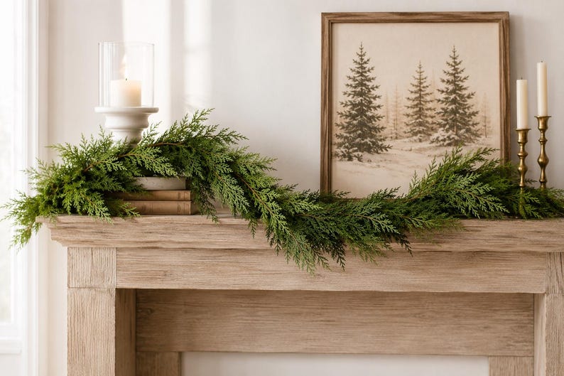 40 Zoll (ca. 100 cm) lange künstliche Zedernholzgirlande, winterliche Zedernholzgirlande, Weihnachtsgirlande für den Kaminsims, festliche Kaminsimsdekoration, Weihnachtsdekoration im Landhausstil Bild 1