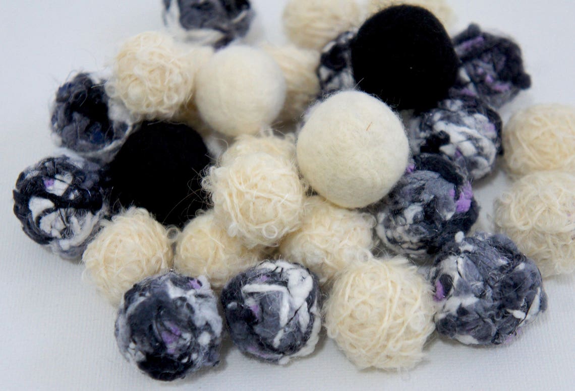 Felt Beads Extra Large Beads White Black and Grey Beads Etsy