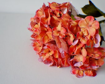 Real Touch Hydrangea stem, Orange Silk Artificial Flowers, DIY wedding flowers, flower crown flowers, wreath making bouquet making