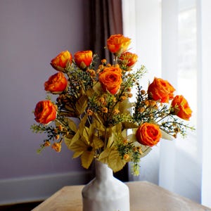 Orange Peony Rose Bush: Silk Artificial Wedding Flowers