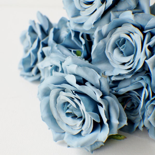 9 Dusty Blue roses bunch, Dusty lavender Silk Artificial Flowers, DIY wedding flowers, Floral stems, Flower Bunch Home Accents Center Piece