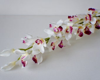 24" Artificial Spotted Orchid Stem in Spotted White and Red, Faux Orchid Flower Stems Tropical Flower Floral Supplies, Photo Prop