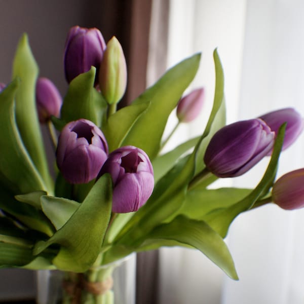 Real Touch Purple tulips, Bunch of 7 Silk Artificial Flowers, DIY wedding, wreath making, bouquet supplies, newborn flowers