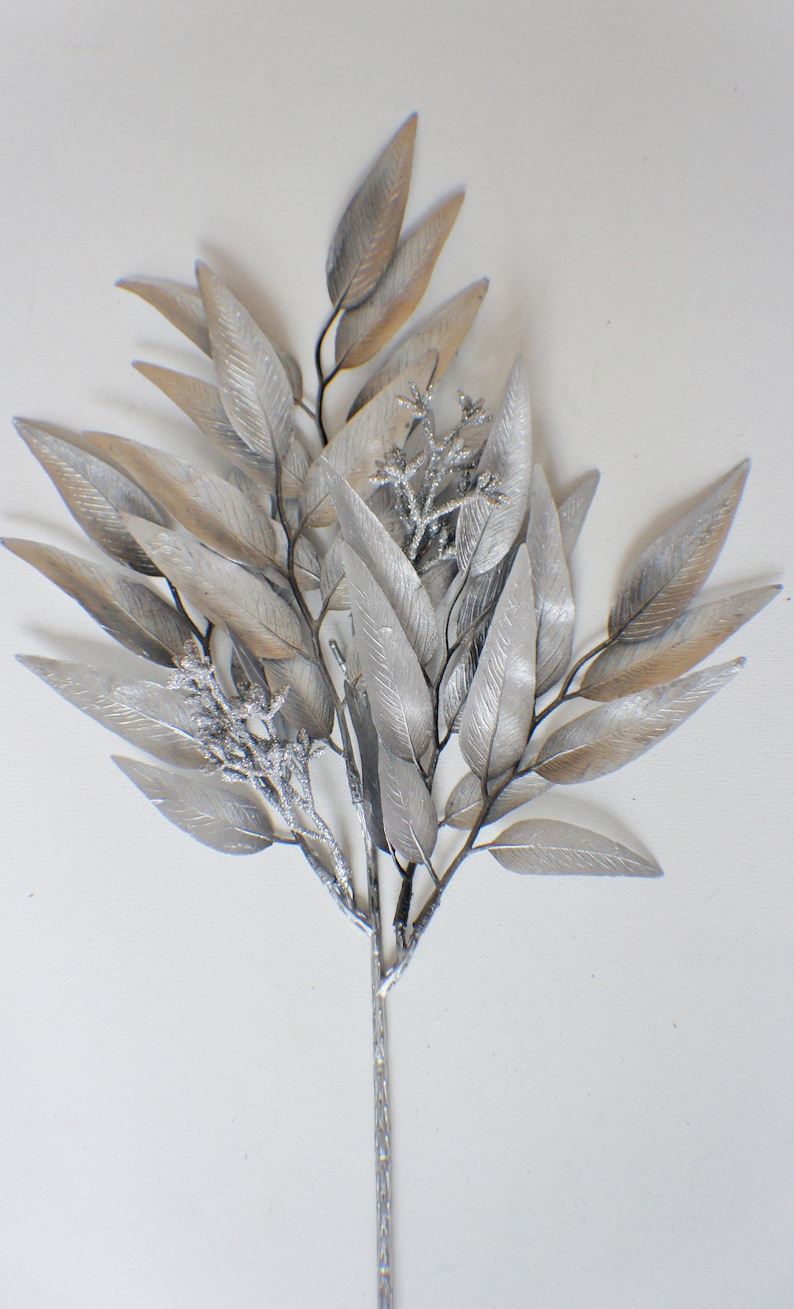 Silver Eucalyptus Spray Silver Floral Spray Metallic Shiny Etsy