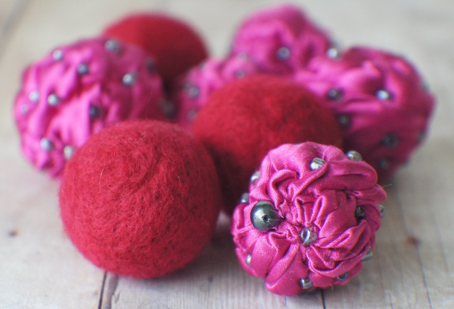 Felt Beads Extra Large Red and Pink Shades Beads Felt Balls Etsy