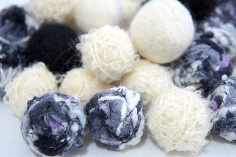 Felt Beads Extra Large Beads White Black and Grey Beads Etsy