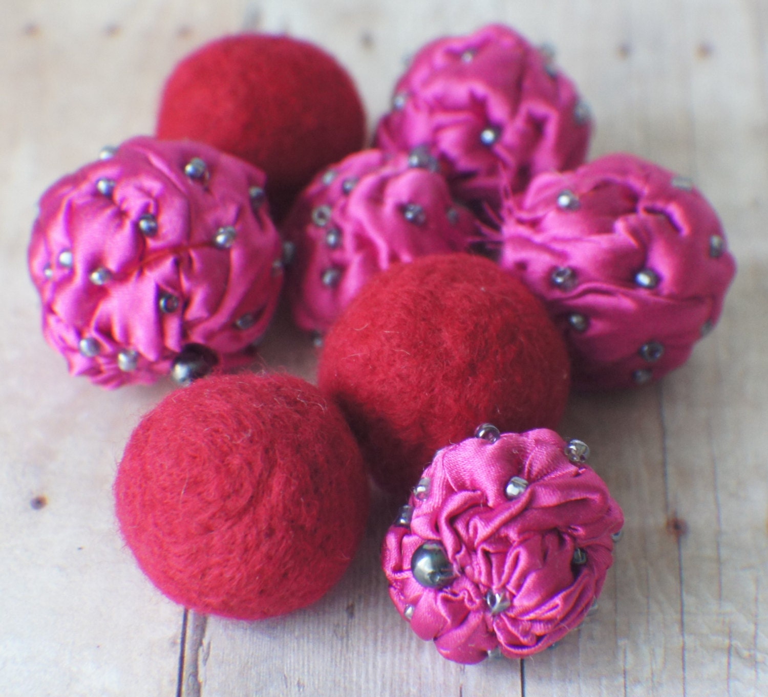 Felt Beads Extra Large Red and Pink Shades Beads Felt Balls Etsy