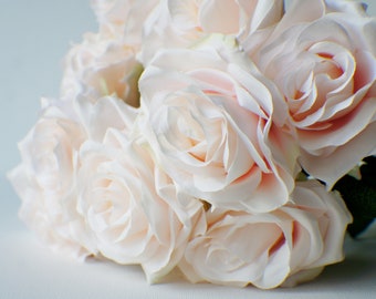10 Pink Cream Roses bunch, Silk Artificial Flowers, DIY wedding flowers, Floral stems, Flower Bunch, Home Accents, Center Piece