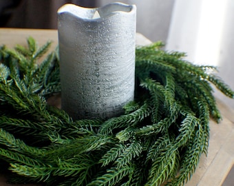 8" Norfolk Pine Fresh touch Pine Wreath Candle Ring, Evergreen Floral Wreath, Christmas Wreath Candle Ring Christmas Floral Christmas Crafts