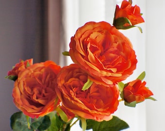 Orange Rose stem, Dark Red Rose spray, Artificial Flowers DIY wedding flowers Floral stems, Center Piece, Wedding Flowers