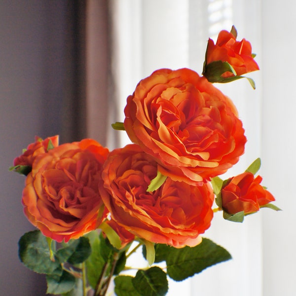 Orange Rose stem, Dark Red Rose spray, Artificial Flowers DIY wedding flowers Floral stems, Center Piece, Wedding Flowers