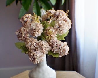 Crisantemo color champán, hermoso ramo de pompones, flores artificiales de 25 cm de alto, flores para bodas, relleno de jarrones, elaboración de coronas