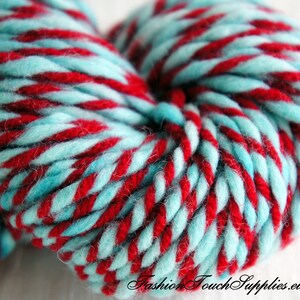 Christmas Tradition, Hand Dyed Yarn Hand Plyed Yarn in Turquiose and Red, 2 ply yarn 46 yrds 036