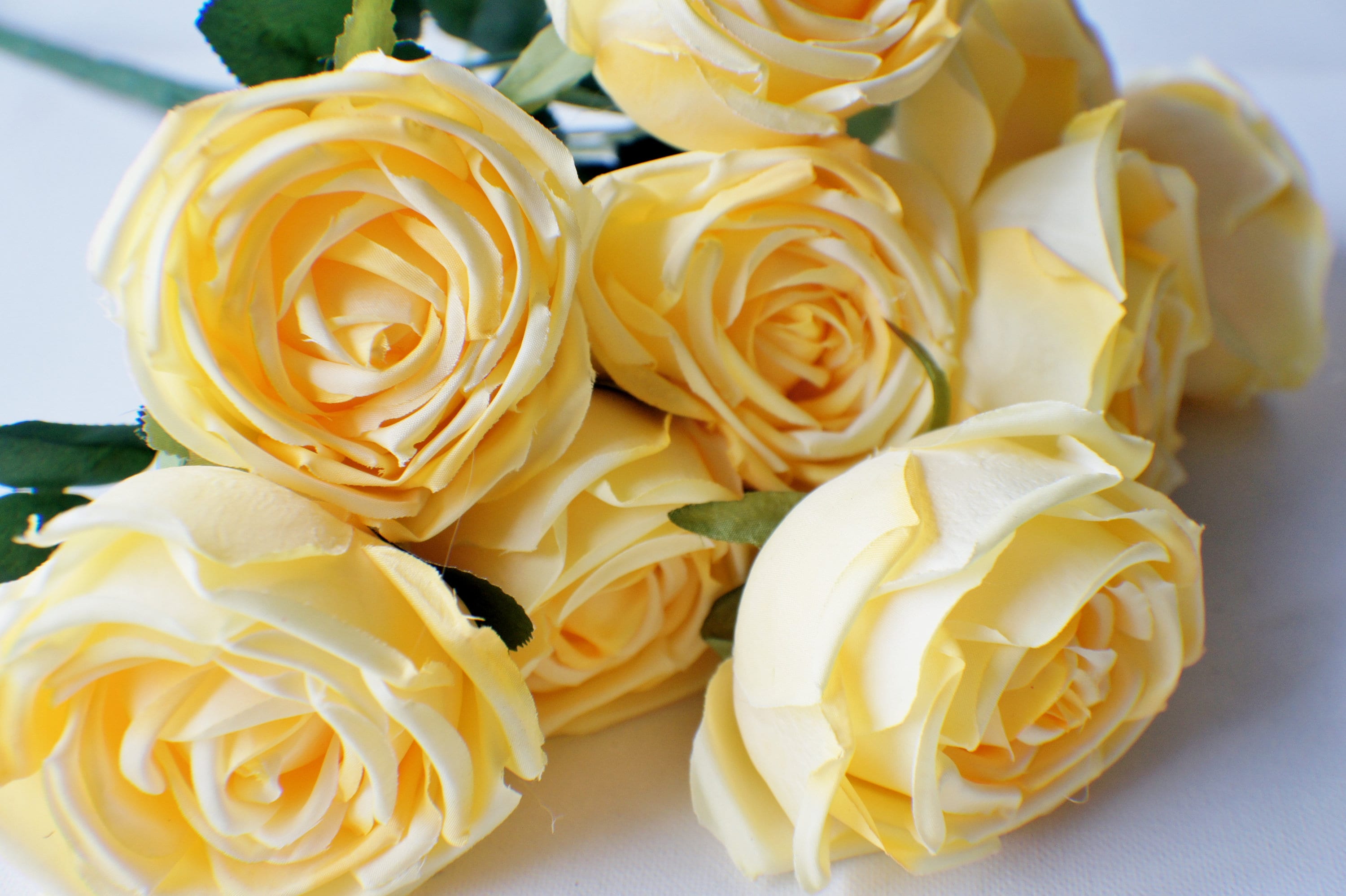 9 Yellow roses bunch, Soft Yellow Silk Artificial Flowers, DIY wedding flowers, Floral stems, Flower Bunch, Home Accents, Center Piece