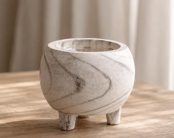 Round Footed Wood Planter Bowl, Rustic Wooden Floral Container, wooden planter, Flower Arrangement Vase, DIY Centerpiece Vessel