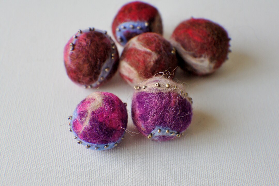 Felt Beads Extra Large Beads Red Purple and Blue Shades Etsy