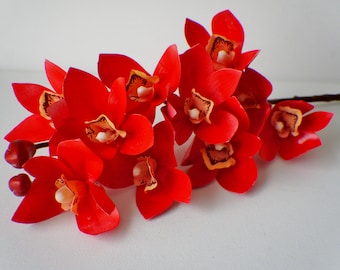 25" Artificial Red Orchid Stem, Faux Orchid Flower Stems Tropical Flower Floral Supplies, Photo Prop, Wedding Flowers, Wedding bouquet