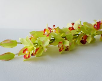 24" Artificial Spotted Orchid Stem in Spotted Red and Green, Faux Orchid Flower Stems Tropical Flower Floral Supplies, Photo Prop