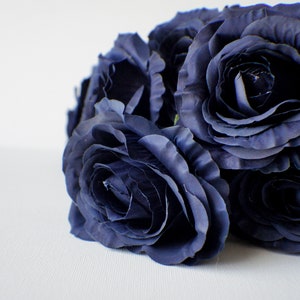 9 Navy Blue roses bunch, Dark blue Silk Artificial Flowers, DIY wedding flowers, Floral stems, Flower Bunch Home Accents Center Piece