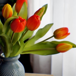 Real Touch Orange Yellow tulips, Bunch of 7 Artificial Flowers, DIY wedding, wreath making, bouquet supplies, newborn flowers