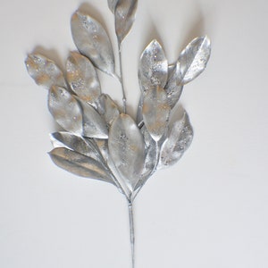 Silver Magnolia Spray, Silver Floral Spray Metallic Shiny Leaf Spray Spray, Silver Christmas Spray, Christmas Floral Stem, Silver Floral