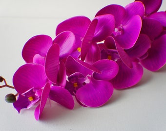 25" Artificial Fuchsia Orchid Stem, Faux Orchid Flower Stems Tropical Flower Floral Supplies, Photo Prop, Wedding Flowers, Wedding bouquet
