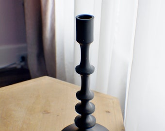 Bougeoir en métal noir : support vintage pour bougie conique, 28 cm