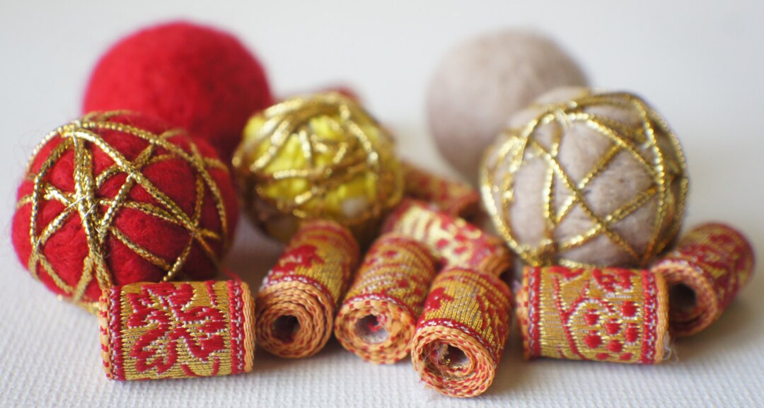 Felt Beads Extra Large Beads Red and Yellow Shades Beads Etsy