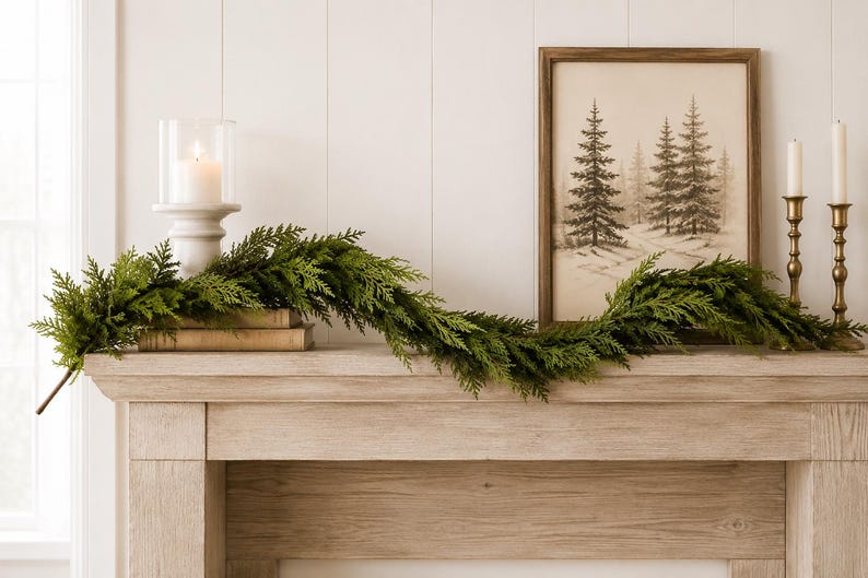 40 Zoll (ca. 100 cm) lange künstliche Zedernholzgirlande, winterliche Zedernholzgirlande, Weihnachtsgirlande für den Kaminsims, festliche Kaminsimsdekoration, Weihnachtsdekoration im Landhausstil Bild 2