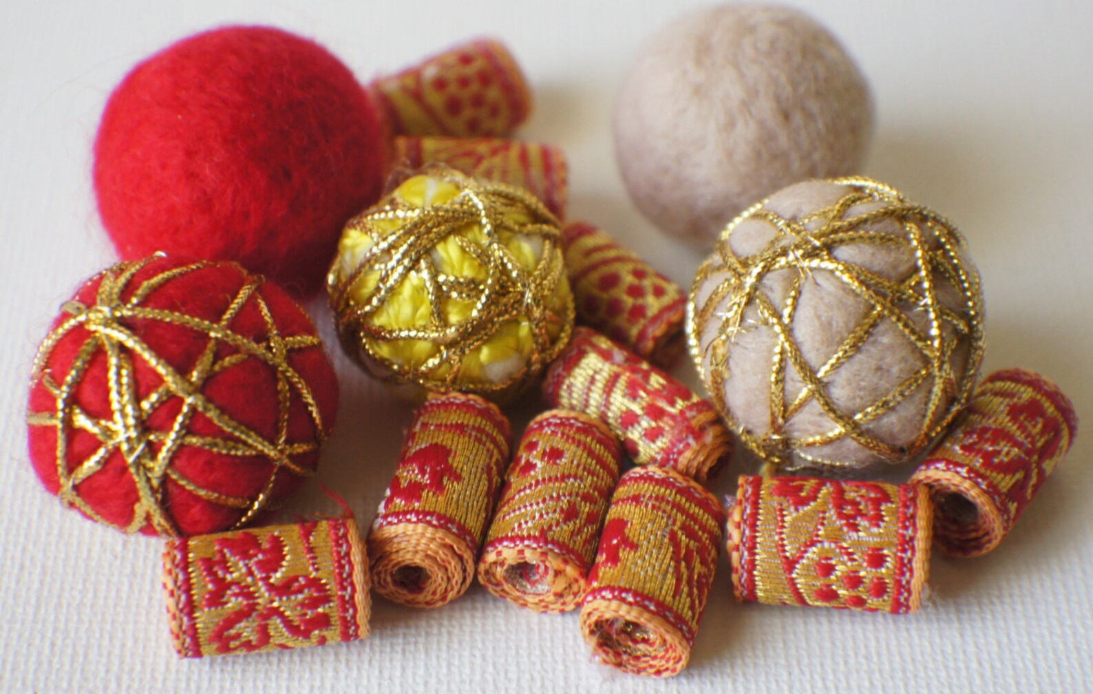 Felt Beads Extra Large Beads Red and Yellow Shades Beads Etsy