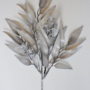 Silver Eucalyptus Spray, Silver Floral Spray Metallic Shiny Leaf Spray Spray, Silver Wedding Spray, Christmas Floral Stem, Silver Floral