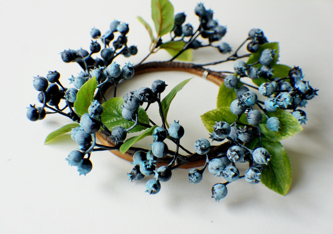6 Artificial Blueberry Candle Ring, Blueberry Wreath Wedding Greenery