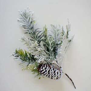 13&quot; Artificial Frosted Pine and Juniper Spray, Stem, Christmas Greenery Winter Greenery Holiday Home Decor Artificial Evergreen Floral