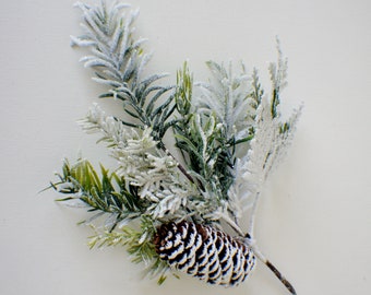 13 Zoll künstlicher, frostiger Kiefern- und Wacholderzweig, Stiel, Weihnachtsgrün, Wintergrün, festliche Heimdekoration, künstliche immergrüne Blüten