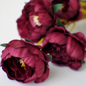 Burgundy peony steam, Dark Red Rose Silk Artificial Flowers, DIY wedding flowers, Floral stems, Flower Bunch, Home Accents, Center Piece
