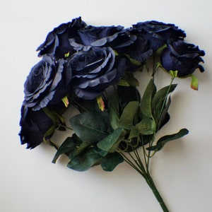 9 Navy Blue roses bunch, Dark blue Silk Artificial Flowers, DIY wedding flowers, Floral stems, Flower Bunch Home Accents Center Piece
