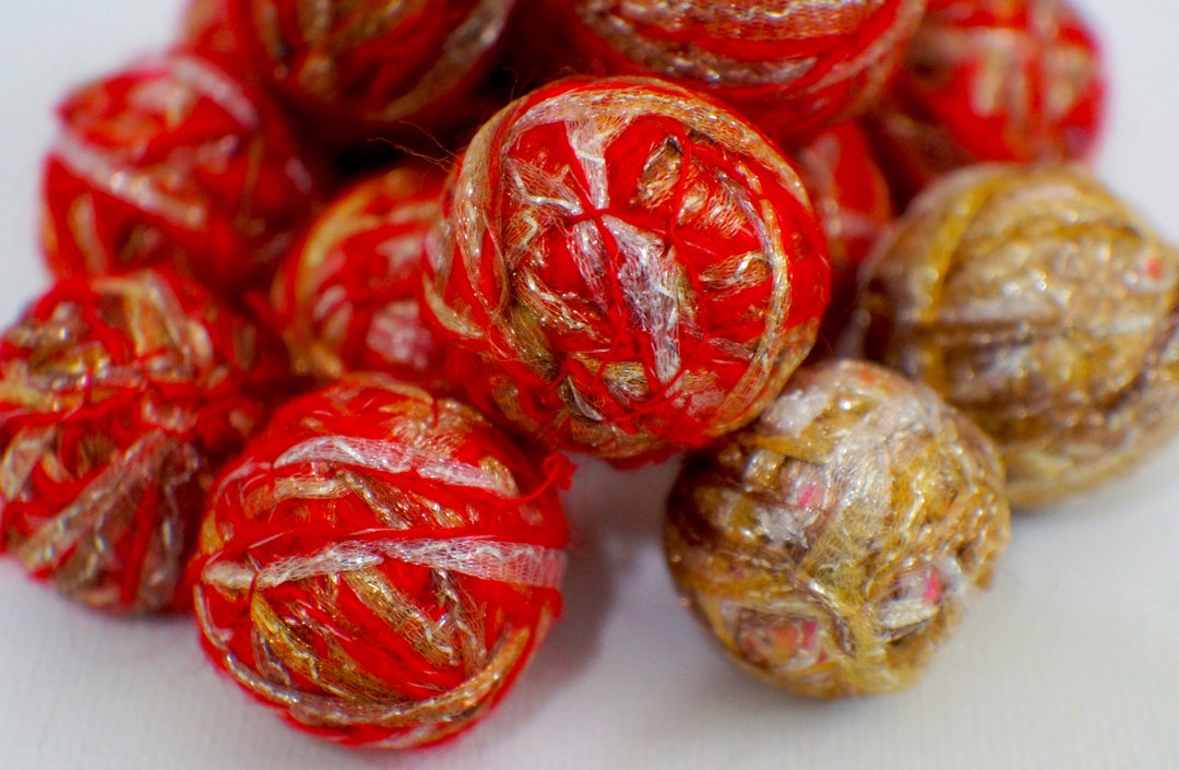 Felt Beads Extra Large Beads Red and Gold Felt Balls Felt Etsy
