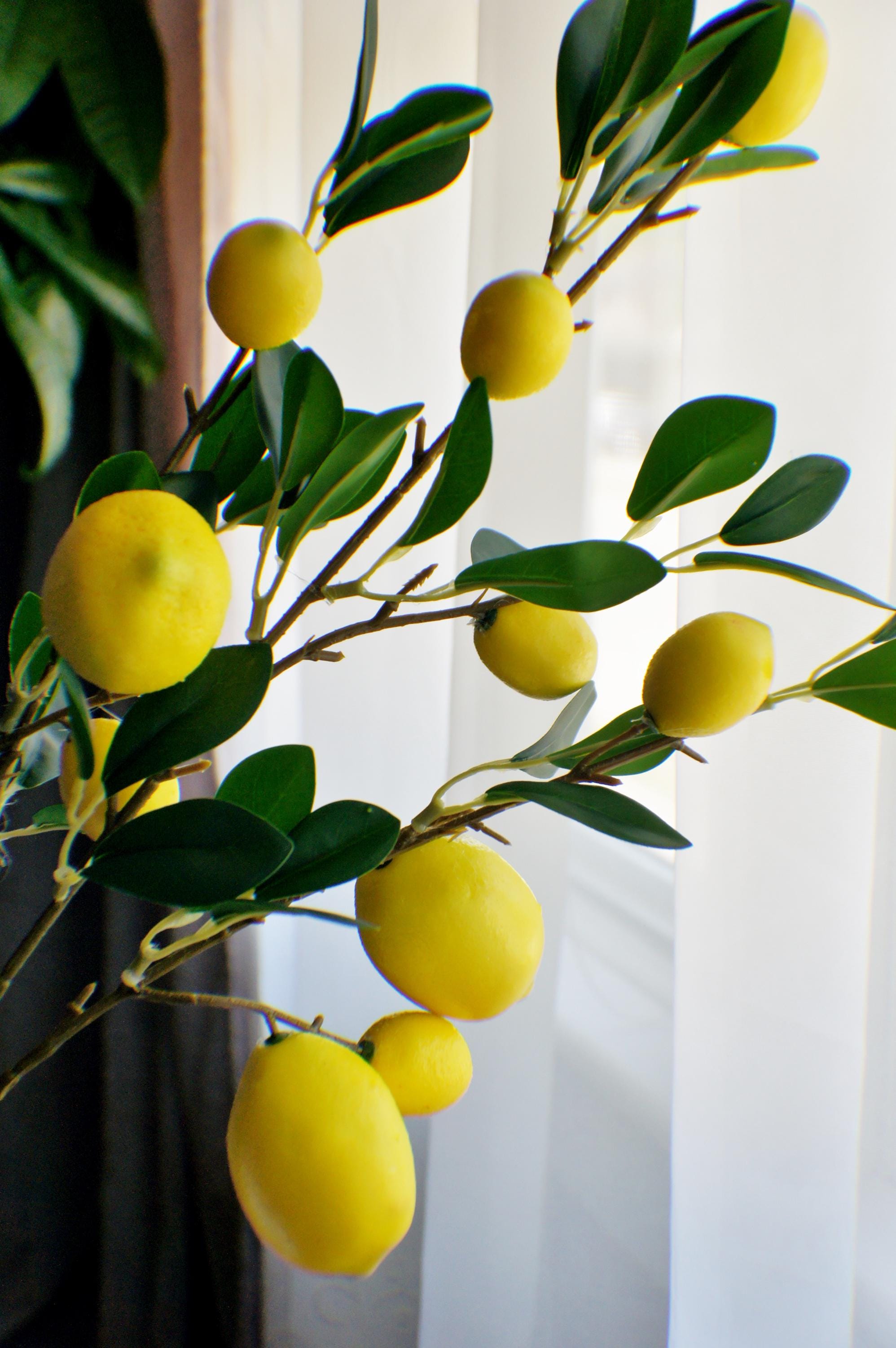 Lot De 2 Branches De Citron Artificiel - Décoration Maison 35,6cm, Ne Se Fanent Jamais, Pour Vase Ou Guirlande