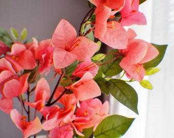 Spray bougainvillier en soie de 25 po., branche, bougainvillier rose corail, décoration d'intérieur, fleurs de mariage, bouquet, centres de table, arrangements